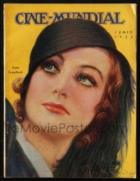 5s184 CINE-MUNDIAL Spanish magazine June 1932 cover art of Joan Crawford by Jose M. Recoder!