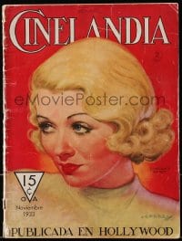 5s154 CINELANDIA magazine November 1933 great cover art of pretty Constance Bennett by Cherry!