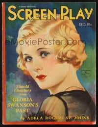 5s541 SCREEN PLAY magazine December 1931 cover art of beautiful Joan Bennett by Henry Clive!