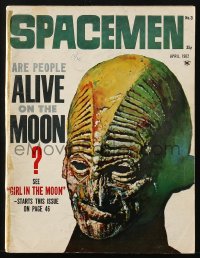 5s563 SPACEMEN #3 magazine April 1962 cool Basil Gogos cover art, are people alive on the moon!
