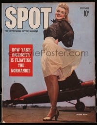 5s574 SPOT magazine September 1942 sexy Dolores Moran with skirt blowing by airplane!