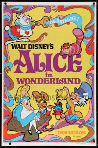 5t026 ALICE IN WONDERLAND 1sh R1981 Walt Disney Lewis Carroll classic, wonderful art!