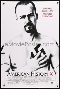 5t041 AMERICAN HISTORY X DS 1sh 1998 B&W image of Edward Norton as skinhead neo-Nazi!