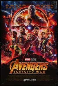 5t066 AVENGERS: INFINITY WAR advance DS 1sh 2018 Robert Downey Jr., montage, coming in April 2018!
