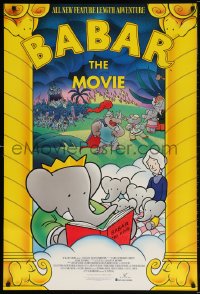 5t069 BABAR: THE MOVIE 1sh 1989 Jean & Laurent de Brunhoff, cool art of classic cartoon elephants!