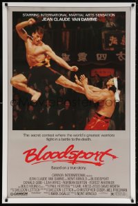 5t131 BLOODSPORT 1sh 1988 cool image of Jean Claude Van Damme kicking Bolo Yeung in his huge pecs!