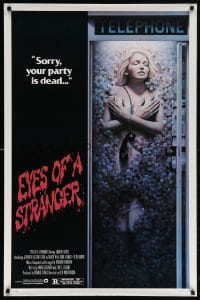 5t300 EYES OF A STRANGER 1sh 1981 really creepy art of dead girl in telephone booth with flowers!