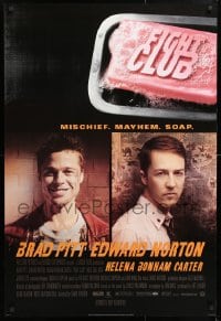 5t312 FIGHT CLUB advance DS 1sh 1999 portraits of Edward Norton and Brad Pitt & bar of soap!