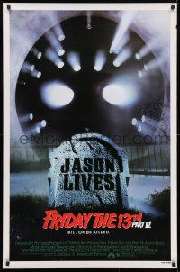 5t329 FRIDAY THE 13th PART VI 1sh 1986 Jason Lives, cool image of hockey mask & tombstone!