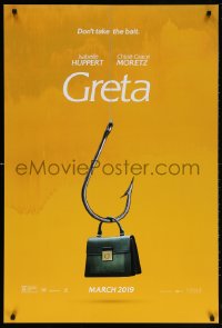5t374 GRETA teaser DS 1sh 2019 Huppert in the title role as Greta Hideg, hook through purse!