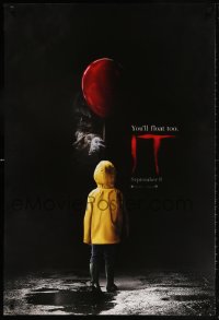 5t461 IT teaser DS 1sh 2017 creepy image of Pennywise handing child balloon, you'll float too!
