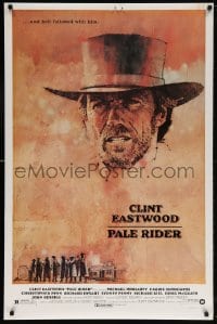 5t645 PALE RIDER 1sh 1985 great close-up artwork of cowboy Clint Eastwood by C. Michael Dudash!