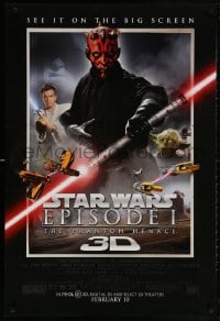 5t657 PHANTOM MENACE advance DS 1sh R2012 Star Wars Episode I in 3-D, different image of Darth Maul!