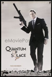 5t689 QUANTUM OF SOLACE teaser 1sh 2008 Daniel Craig as Bond with H&K submachine gun!