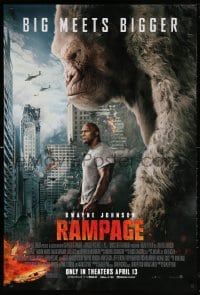 5t699 RAMPAGE advance DS 1sh 2018 Dwayne Johnson with ape, big meets bigger, based on the video game!