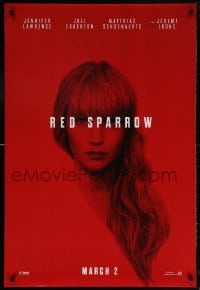 5t707 RED SPARROW teaser DS 1sh 2018 portrait of Jennifer Lawrence over red background!