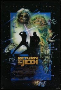 5t718 RETURN OF THE JEDI style D advance DS 1sh R1997 George Lucas classic, cool montage art by Drew Struzan!