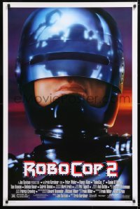 5t728 ROBOCOP 2 1sh 1990 great close up of cyborg policeman Peter Weller, sci-fi sequel!