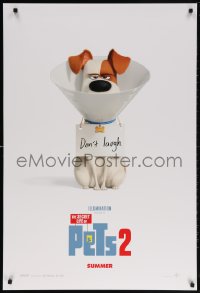 5t758 SECRET LIFE OF PETS 2 advance DS 1sh 2019 image of mad dog wearing cone, don't laugh!