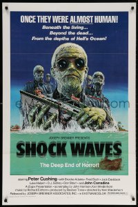 5t774 SHOCK WAVES 1sh 1977 art of Nazi ocean zombies terrorizing boat, once they were ALMOST human