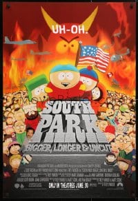 5t802 SOUTH PARK: BIGGER, LONGER & UNCUT int'l advance 1sh 1999 Parker & Stone animated musical!