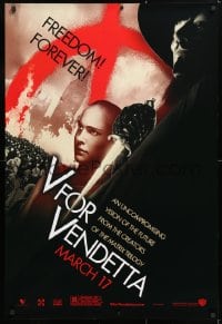 5t940 V FOR VENDETTA teaser 1sh 2005 Wachowskis, Natalie Portman, Hugo Weaving, city in flames!