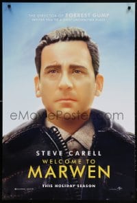 5t959 WELCOME TO MARWEN teaser DS 1sh 2018 directed by Robert Zemeckis, close-up CGI Steve Carell!