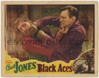 5w276 BLACK ACES LC 1937 great close up of cowboy Buck Jones & bad guy in death struggle!