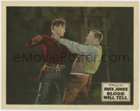 5w286 BLOOD WILL TELL LC 1927 close up of tough Buck Jones & bad guy with hands on their throats!
