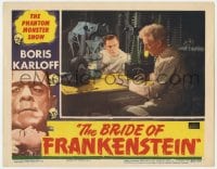5w301 BRIDE OF FRANKENSTEIN LC R1953 close up of Colin Clive & Ernest Thesiger in laboratory!