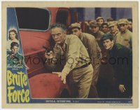 5w306 BRUTE FORCE LC #8 1947 close up of Charles Bickford with gun taking cover behind truck!
