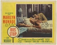 5w310 BUS STOP LC #5 1956 close up of Don Murray holding sexy naked Marilyn Monroe in bed!