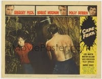 5w316 CAPE FEAR LC #5 1962 c/u of bloody Gregory Peck & Robert Mitchum at climax in swamp!