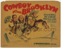5w043 COWBOY FROM BROOKLYN TC 1938 art of Dick Powell, Pat O'Brien & Priscilla Lane on horse!