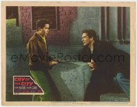 5w356 CRY OF THE CITY LC #6 1948 c/u of Victor Mature & Tommy Cook, Robert Siodmak film noir!