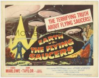 5w059 EARTH VS. THE FLYING SAUCERS TC 1956 Harryhausen sci-fi classic, cool art of UFOs & aliens!
