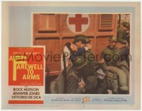 5w415 FAREWELL TO ARMS LC #8 1958 soldier Rock Hudson kissing Red Cross nurse Jennifer Jones!