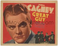 5w075 GREAT GUY TC 1936 wonderful super close portrait of James Cagney, who's fighting crooks!