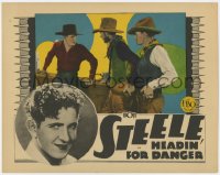 5w485 HEADIN' FOR DANGER LC 1928 cowboy Bob Steele confronted by bad men drawing their guns, rare!