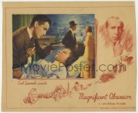 5w589 MAGNIFICENT OBSESSION LC 1935 Robert Taylor stares down at stricken Irene Dunne in bed!