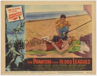 5w686 PHANTOM FROM 10,000 LEAGUES LC #4 1956 Kent Taylor talks to sexy blonde in swimsuit on beach!