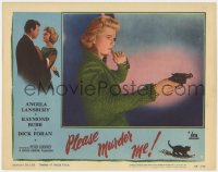 5w697 PLEASE MURDER ME LC #4 1956 great close up of scared Angela Lansbury pointing gun!