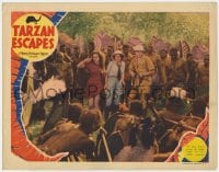 5w854 TARZAN ESCAPES LC 1936 Maureen O'Sullivan & explorers surrounded by African native tribe!
