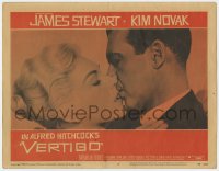 5w916 VERTIGO LC #2 1958 Alfred Hitchcock, super c/u of James Stewart kissing blonde Kim Novak!
