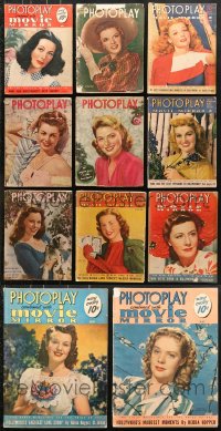 5x100 LOT OF 11 PHOTOPLAY MOVIE MAGAZINES 1940s wonderful cover images + cool articles!