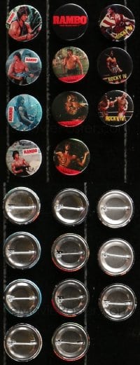 5x362 LOT OF 11 RAMBO FIRST BLOOD PART II AND ROCKY IV PIN-BACK BUTTONS 1980s Sylvester Stallone!