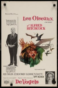5y265 BIRDS Belgian 1963 Alfred Hitchcock shown, Tippi Hedren, classic intense attack artwork!