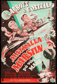5y114 ABBOTT & COSTELLO GO TO MARS Finnish 1953 art of wacky astronauts Bud & Lou in outer space!