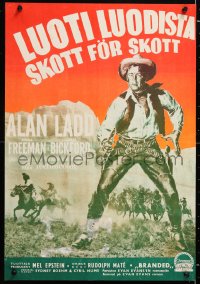 5y131 BRANDED Finnish 1951 completely different art of tough cowboy Alan Ladd with gun in hand!