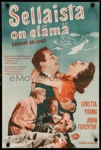 5y177 IT HAPPENS EVERY THURSDAY Finnish 1953 Loretta Young, John Forsythe, wacky art of stork!